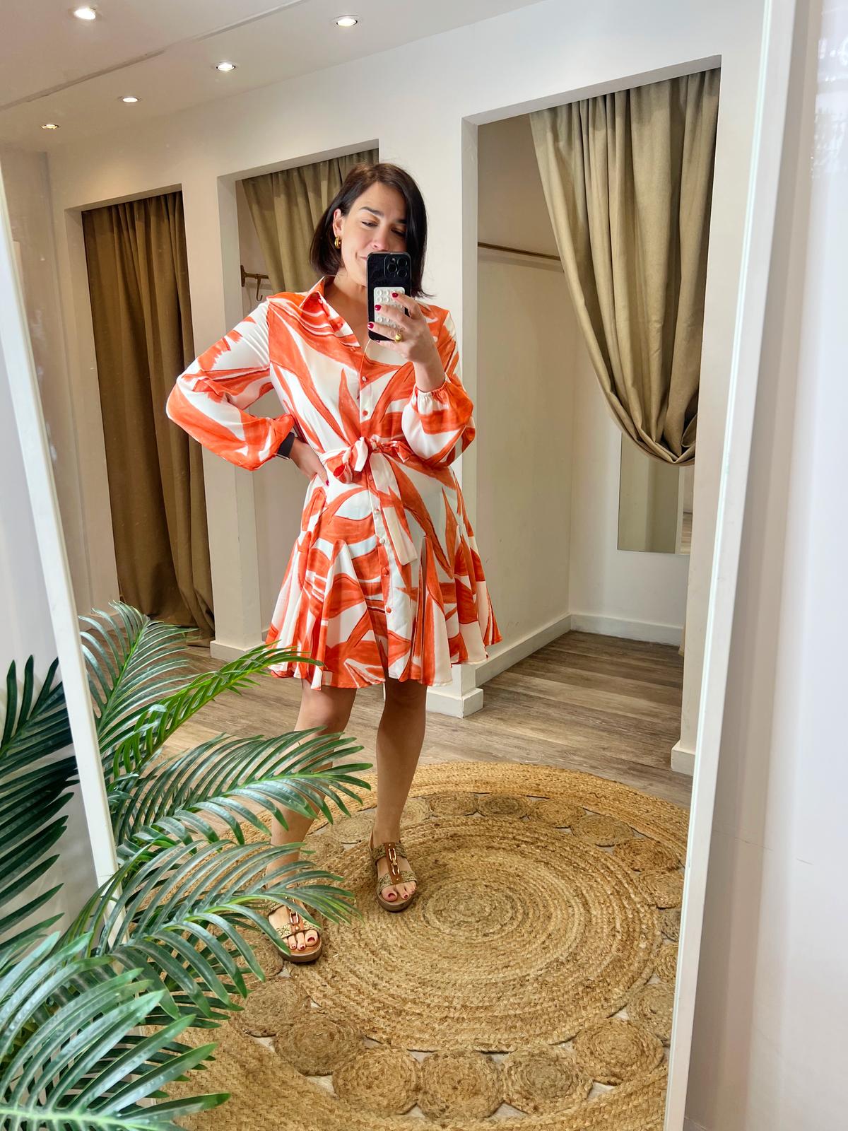 Vivienne Orange Swing Mini Shirt Dress