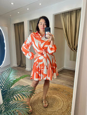 Vivienne Orange Swing Mini Shirt Dress