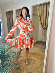 Vivienne Orange Swing Mini Shirt Dress