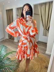 Vivienne Orange Swing Mini Shirt Dress