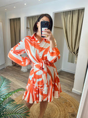 Vivienne Orange Swing Mini Shirt Dress