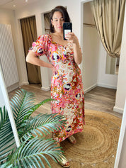 Lola Pink and Orange Midi Tea Dress