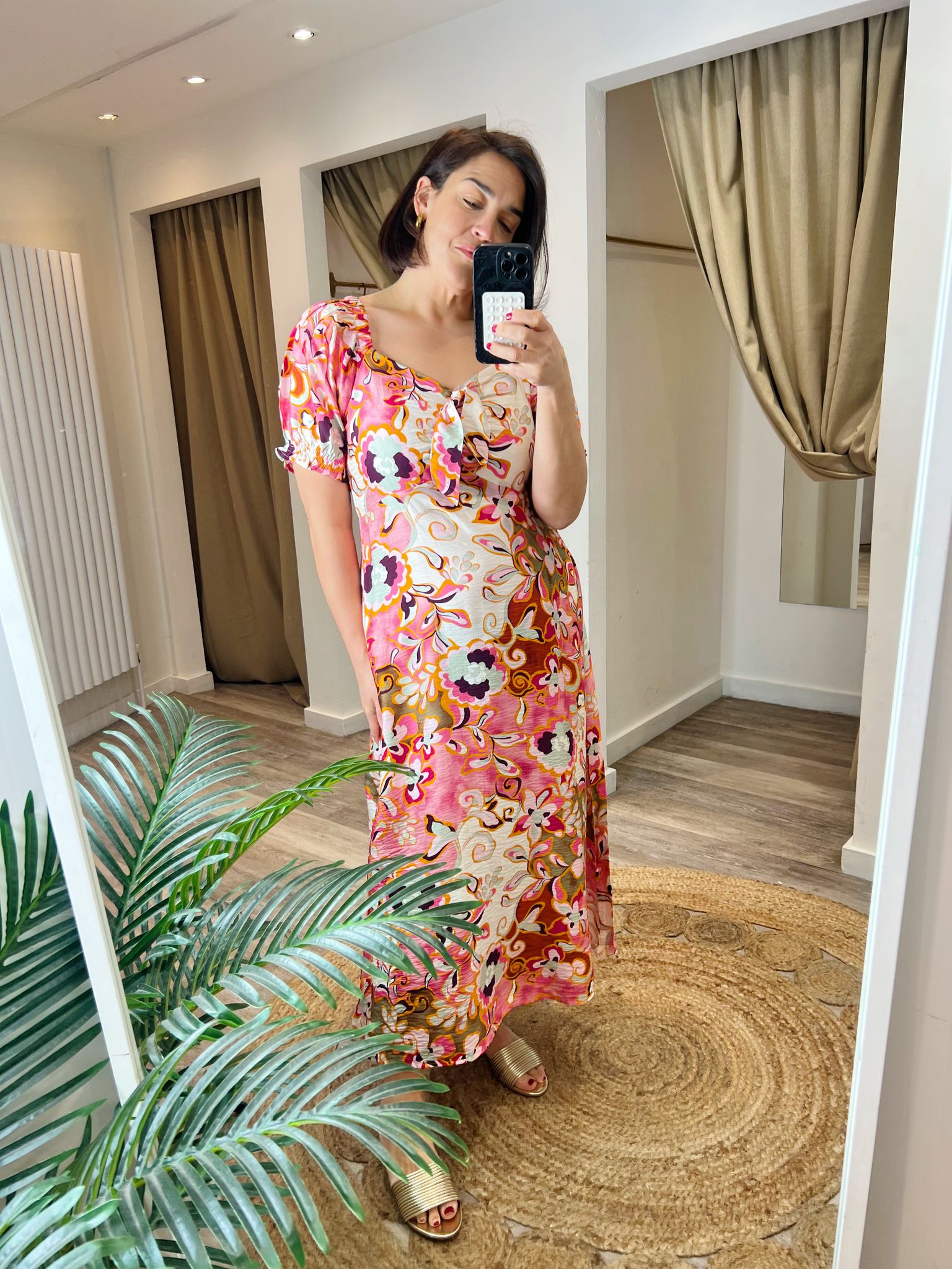 Lola Pink and Orange Midi Tea Dress