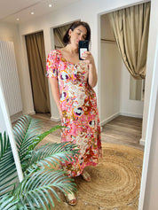 Lola Pink and Orange Midi Tea Dress