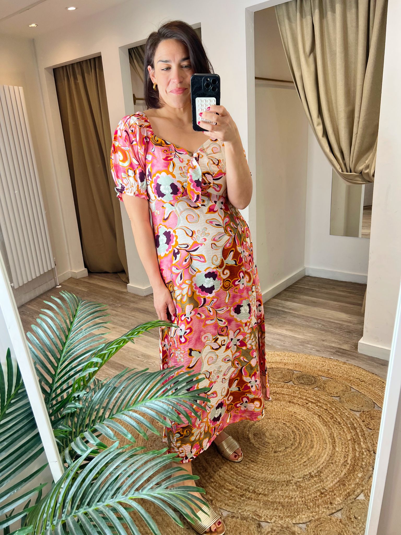 Lola Pink and Orange Midi Tea Dress