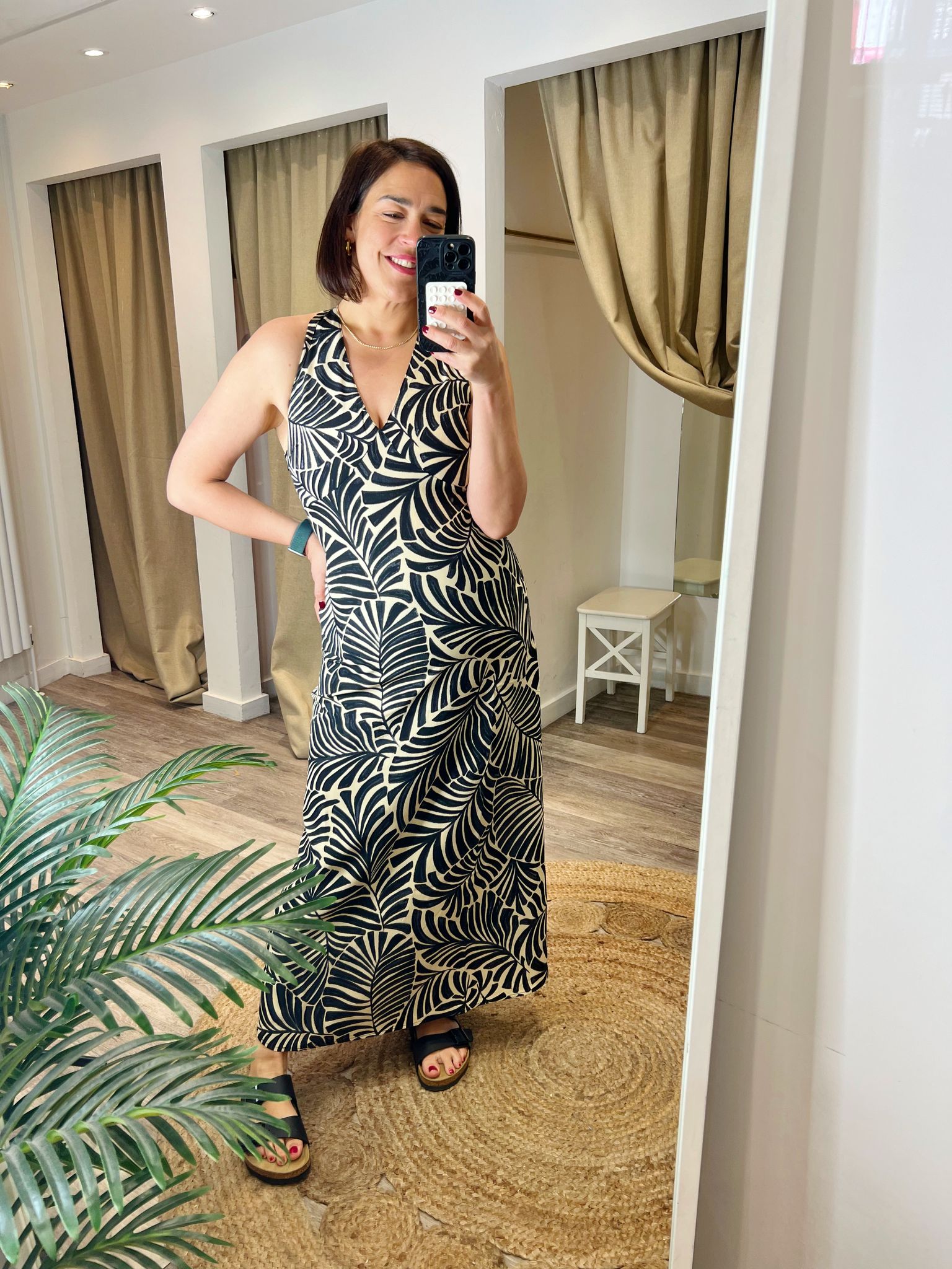 Nova Print Halter neck Twist Back Midi Dress