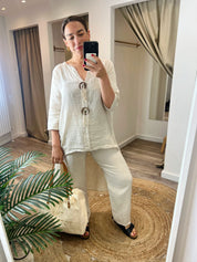 Jill Cream Linen Mix Co-Ord Set