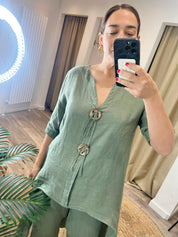 Jill Khaki Linen Mix Co-Ord Set