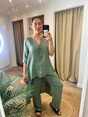 Jill Khaki Linen Mix Co-Ord Set