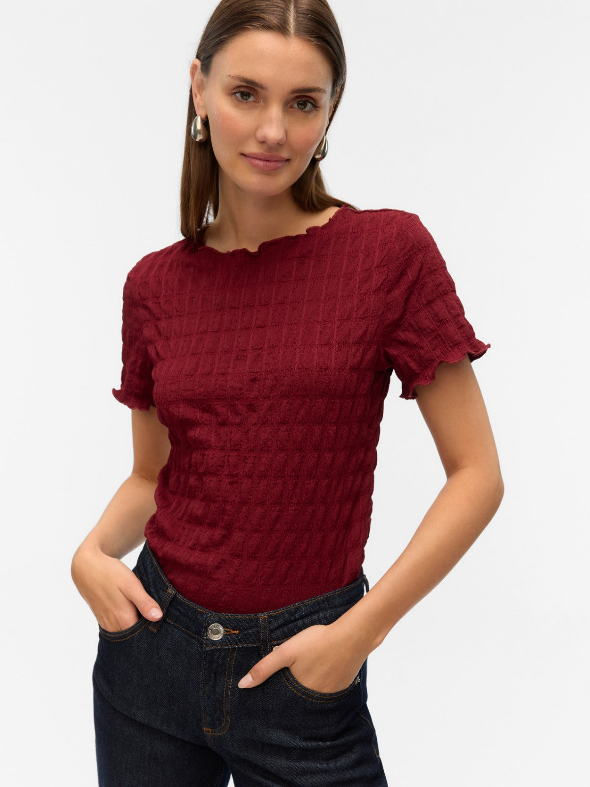 Fiona Burgundy Waffle T-shirt Top