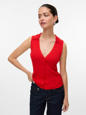 Willow Red V-neck Polo Top