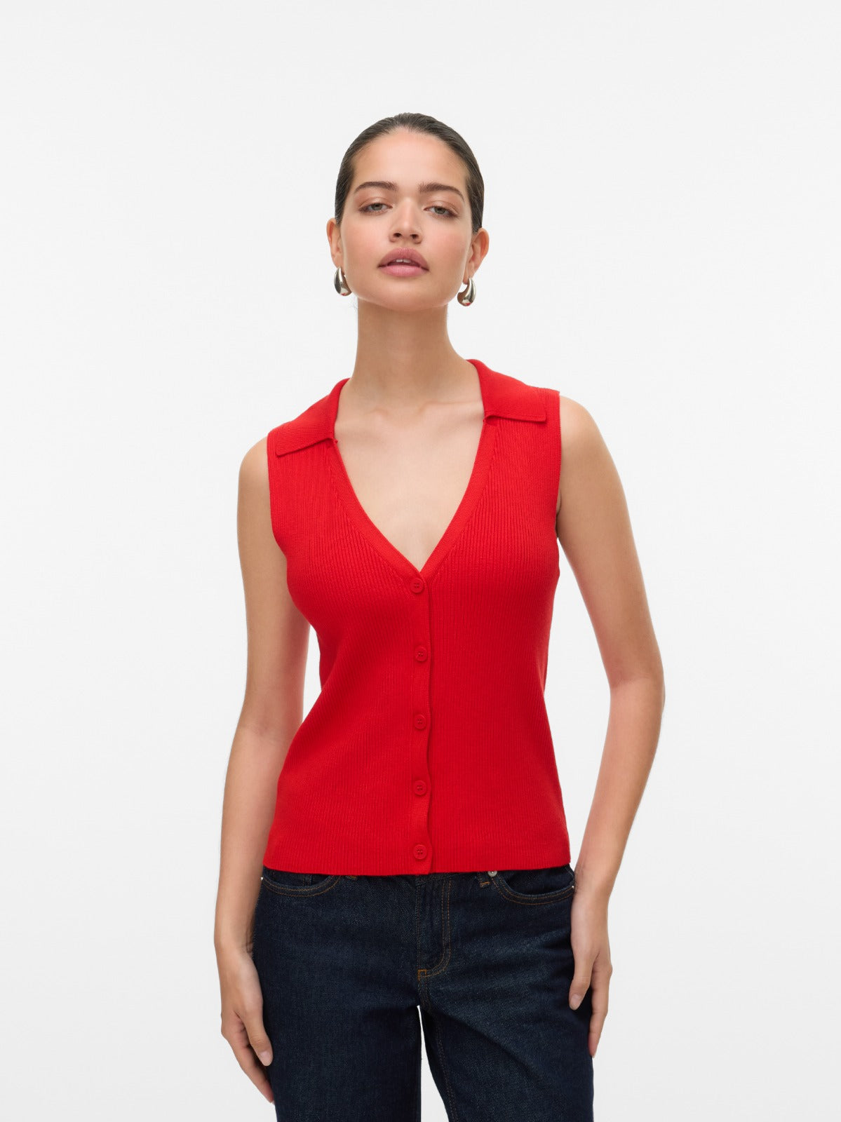 Willow Red V-neck Polo Top