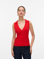 Willow Red V-neck Polo Top