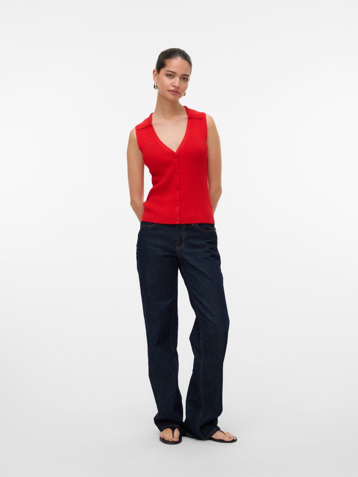 Willow Red V-neck Polo Top