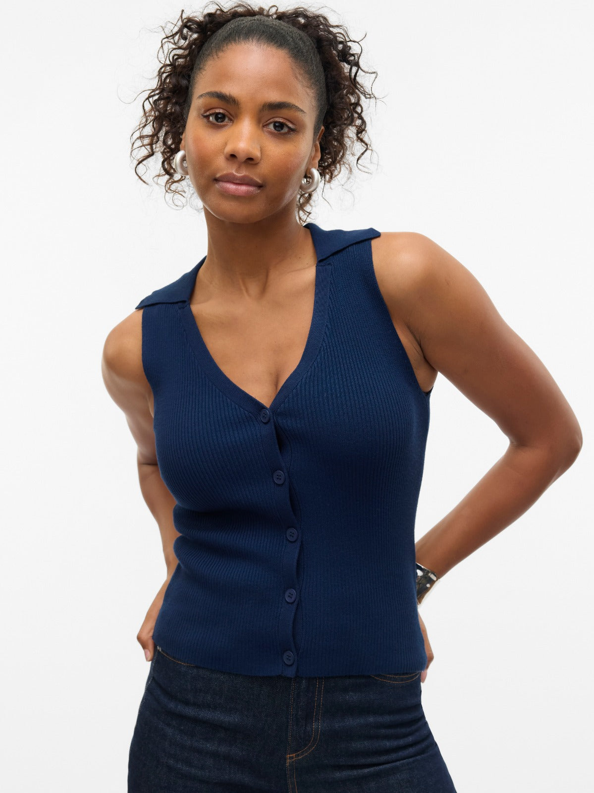 Willow Navy V-neck Polo Top