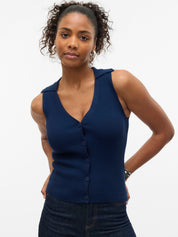 Willow Navy V-neck Polo Top