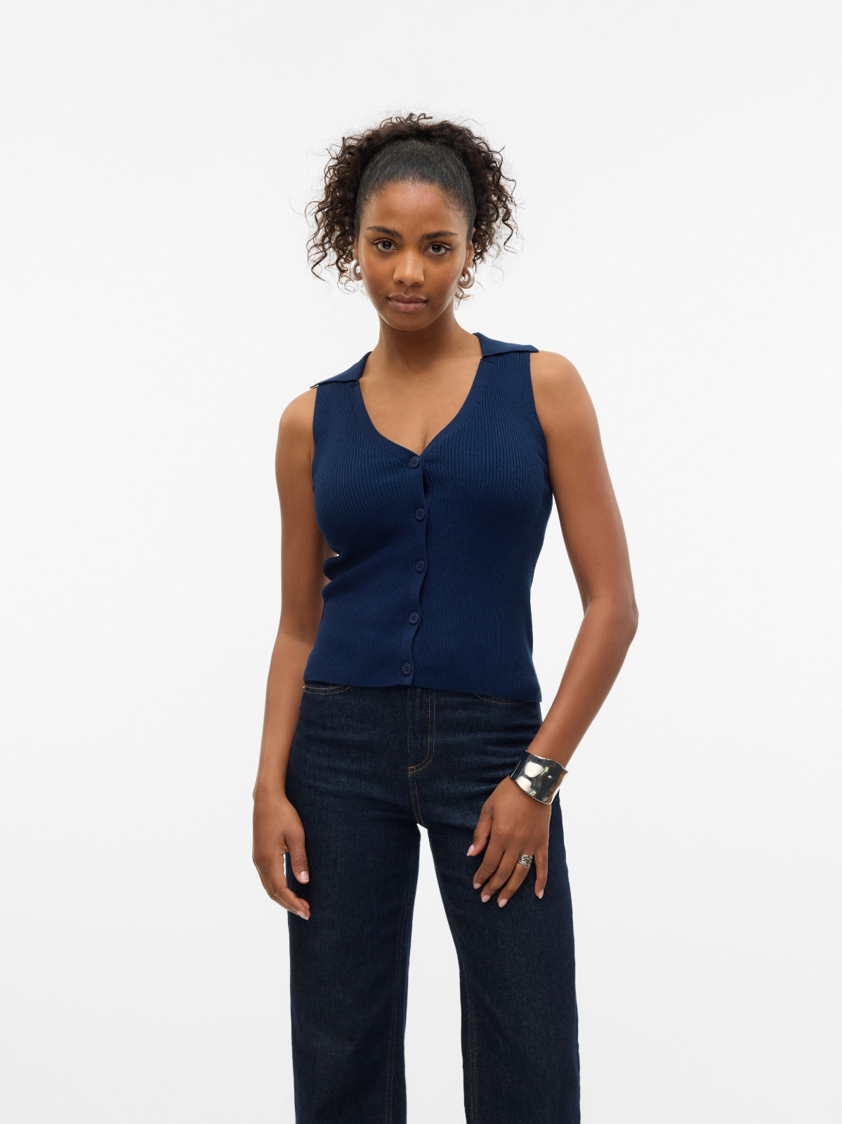 Willow Navy V-neck Polo Top