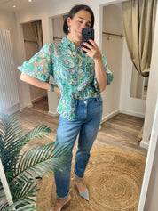 Izzy Green Print Puff Sleeve Blouse