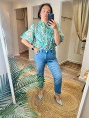 Izzy Green Print Puff Sleeve Blouse