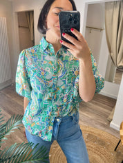 Izzy Green Print Puff Sleeve Blouse