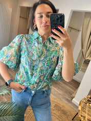 Izzy Green Print Puff Sleeve Blouse