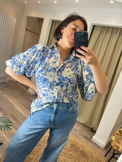 Izzy Blue Print Puff Sleeve Blouse