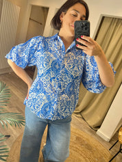 Izzy Royal Blue Print Puff Sleeve Blouse