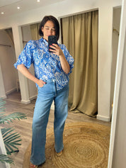 Izzy Royal Blue Print Puff Sleeve Blouse