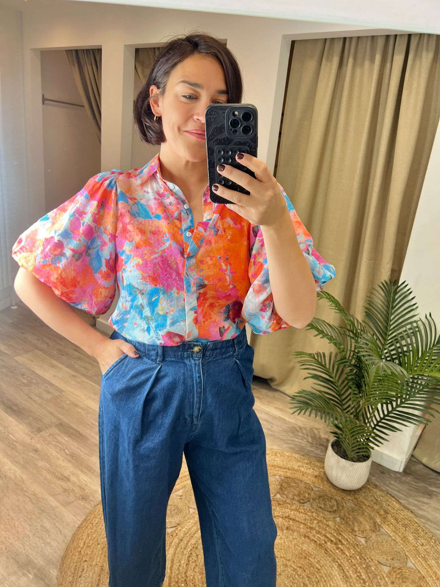 Izzy Coral Print Puff Sleeve Blouse