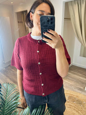 Tikka Burgundy O-neck Knit Cardigan