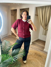 Tikka Burgundy O-neck Knit Cardigan