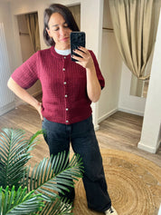 Tikka Burgundy O-neck Knit Cardigan