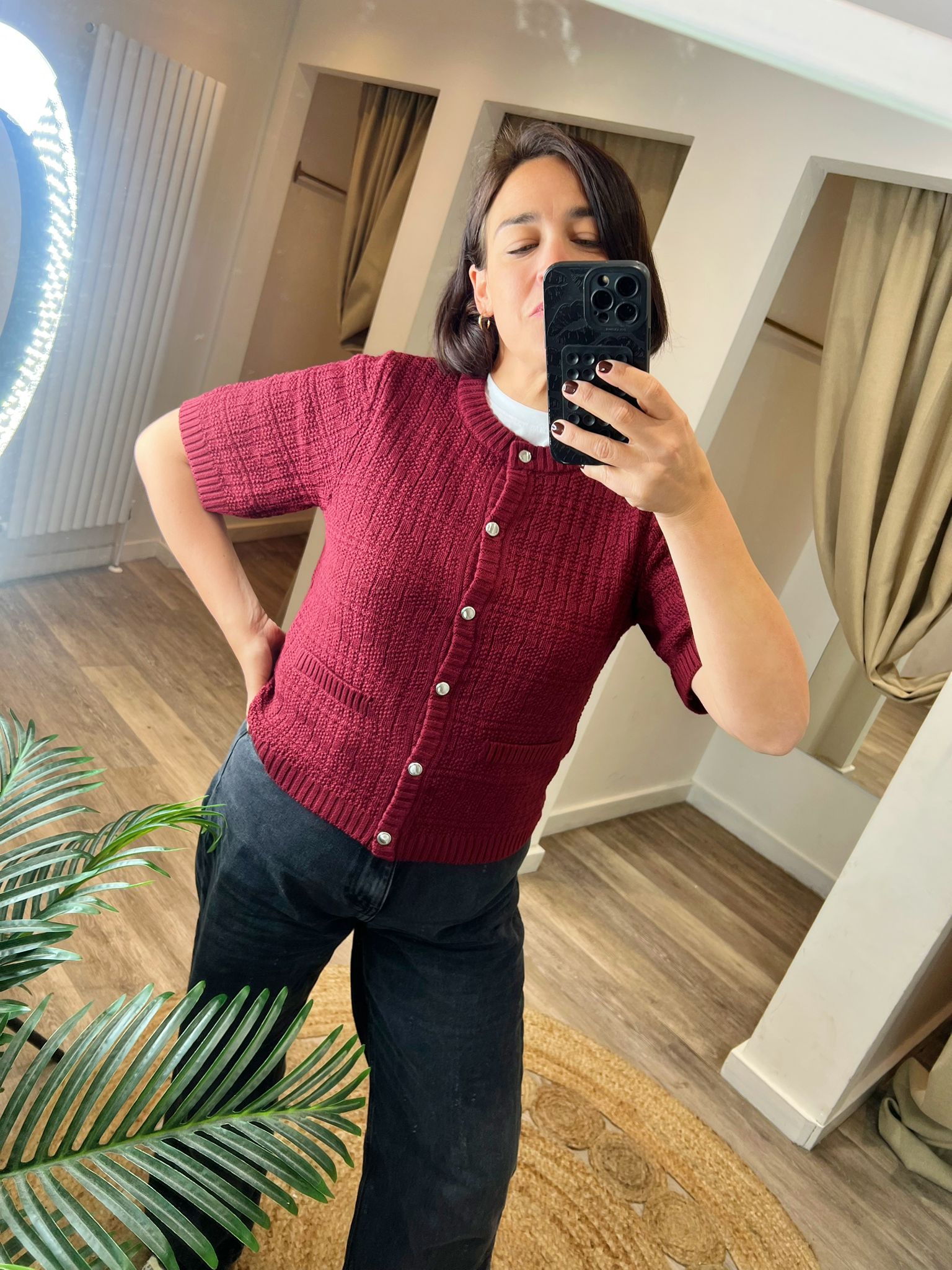 Tikka Burgundy O-neck Knit Cardigan