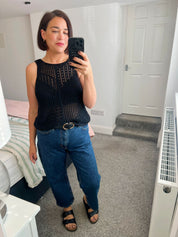 Frida Black O-neck Crochet Tank Vest