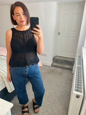 Frida Black O-neck Crochet Tank Vest