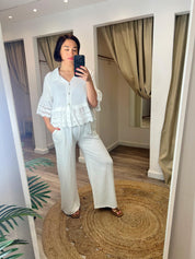 Nina Washed Linen Collar Cut Out Detail Blouse