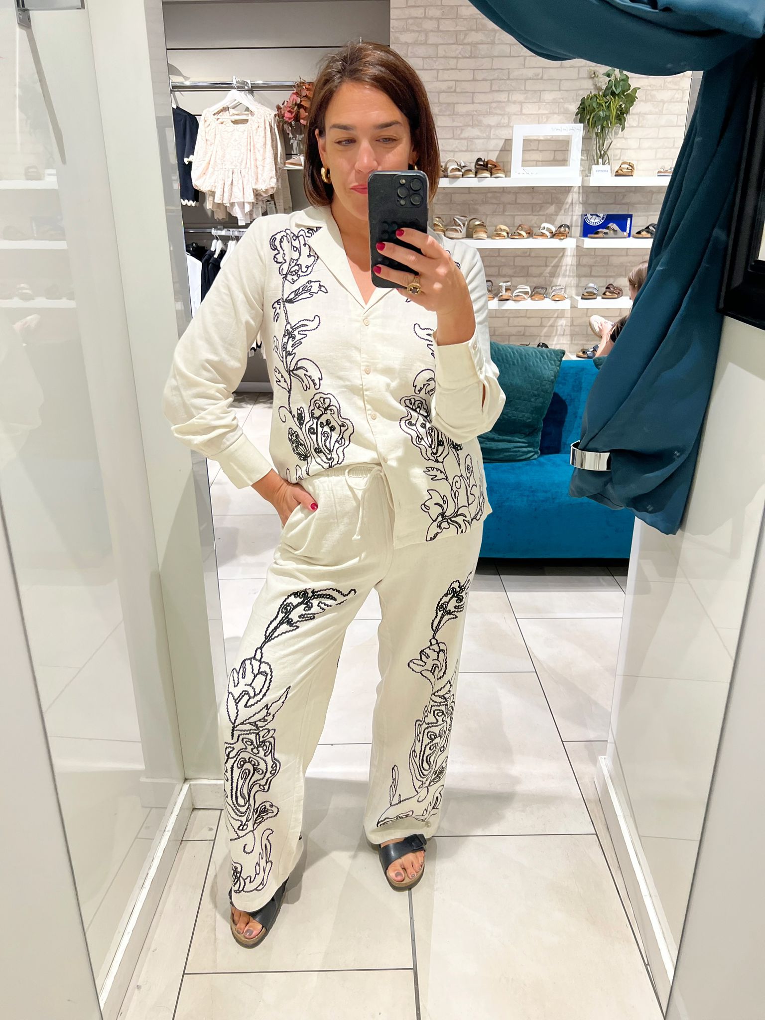 Calliope Linen Mix Print Wide Leg Trousers