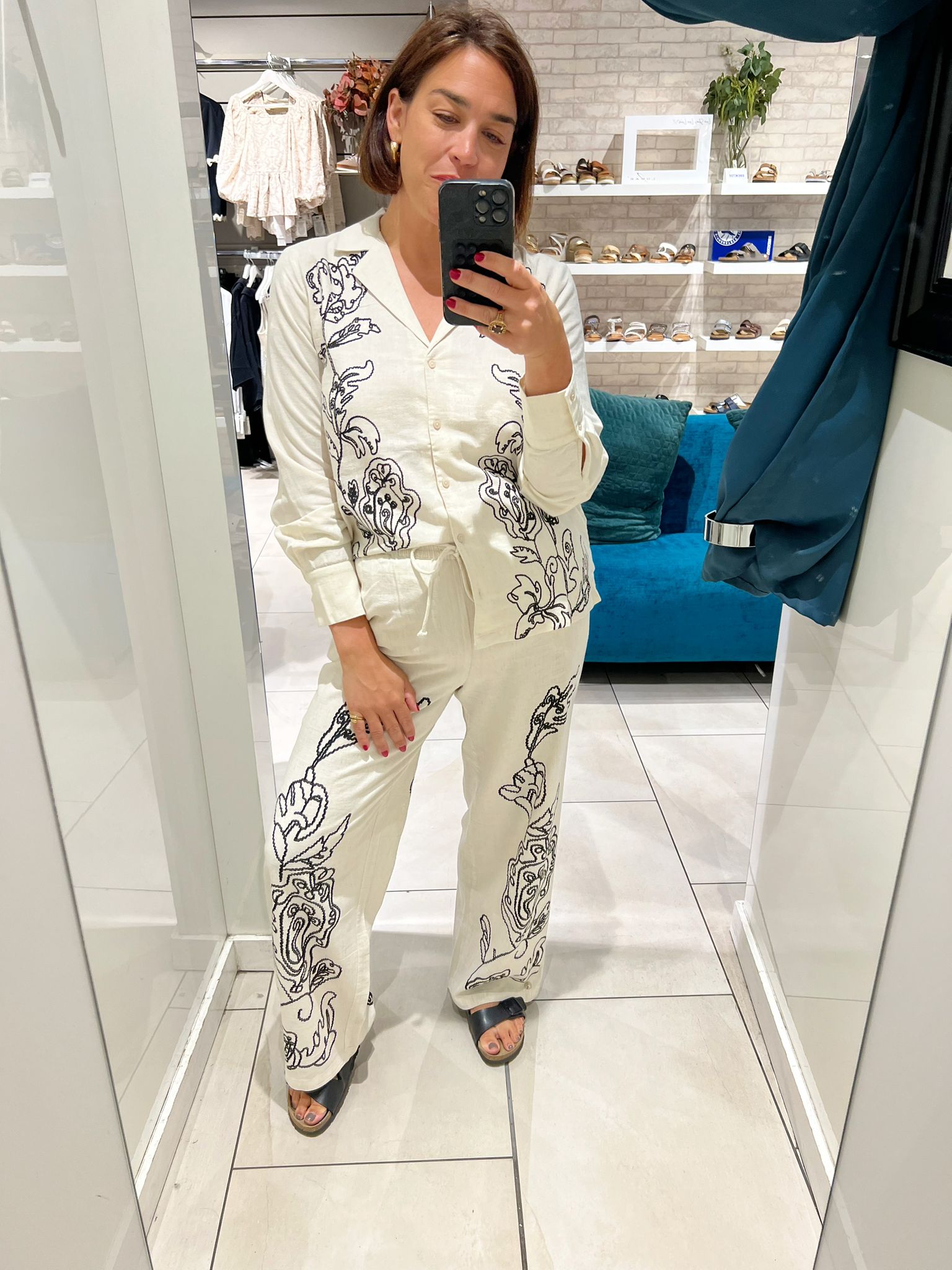 Calliope Linen Mix Print Wide Leg Trousers