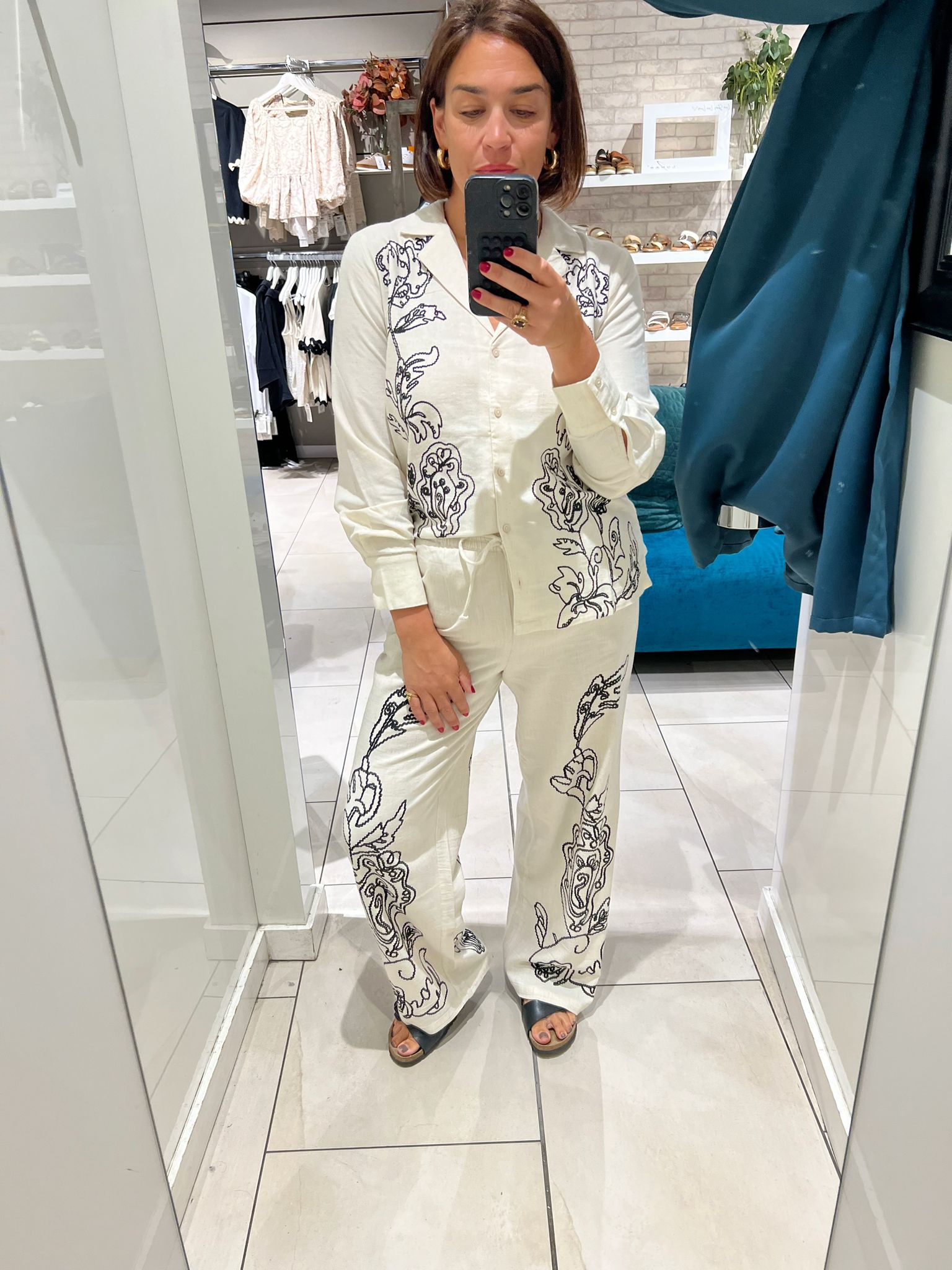Calliope Linen Mix Print Shirt