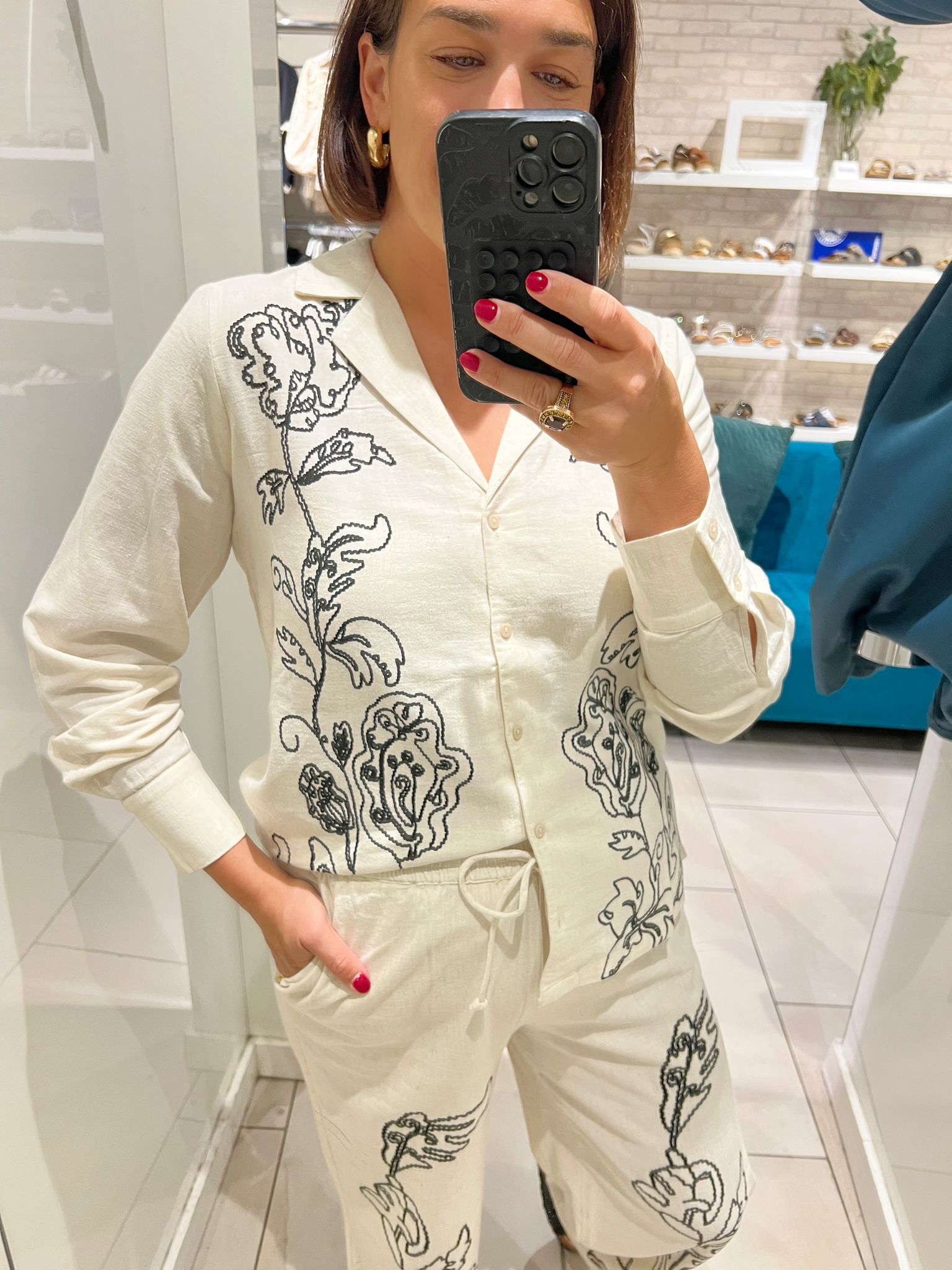 Calliope Linen Mix Print Shirt