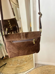 Suede Brown Across the Body Tassel, Buckle Bag