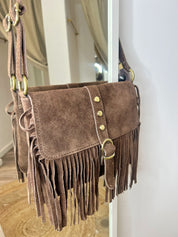 Suede Brown Across the Body Tassel, Buckle Bag