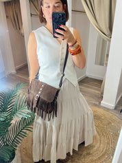 Suede Brown Across the Body Tassel, Buckle Bag