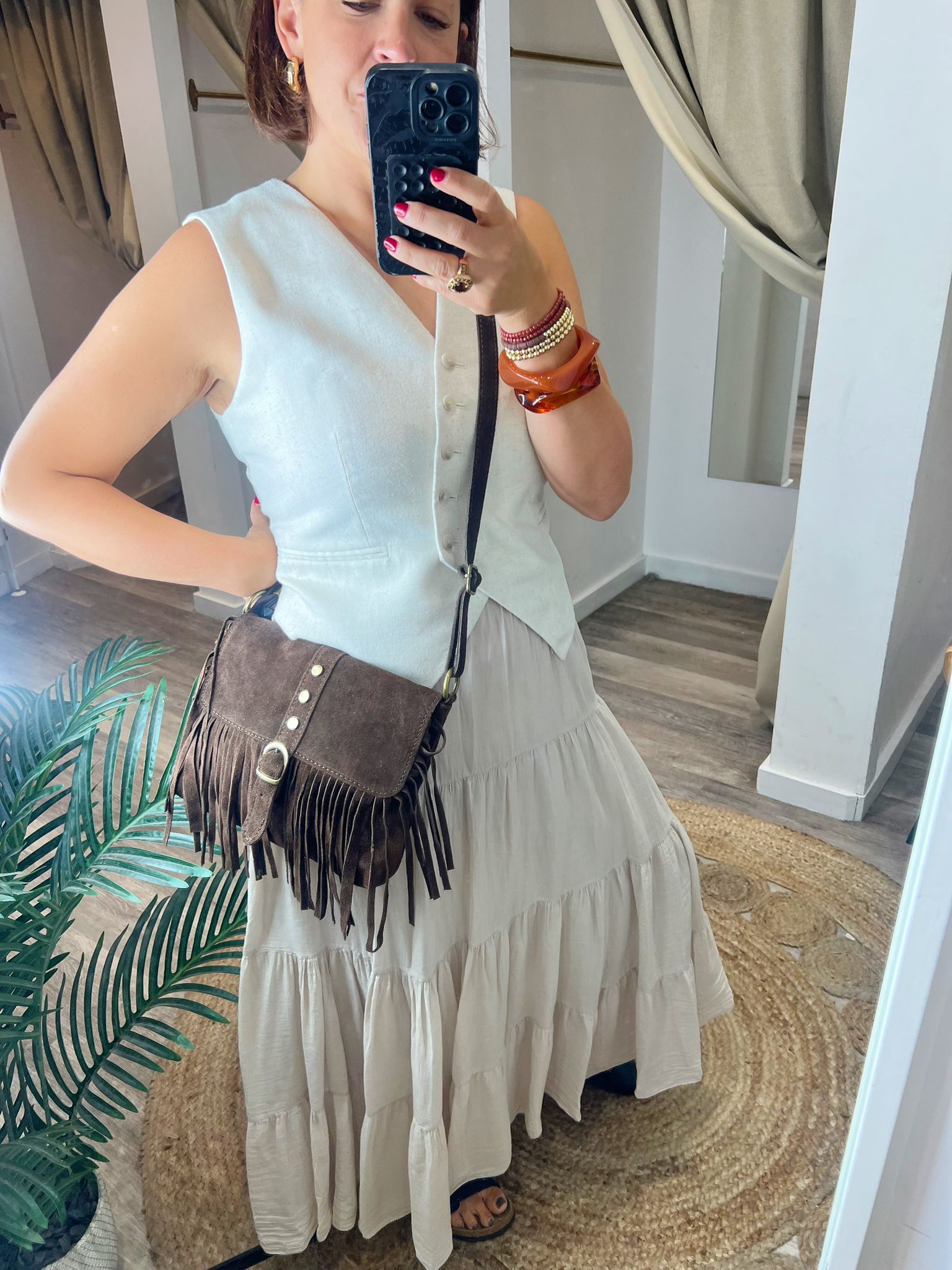Suede Brown Across the Body Tassel, Buckle Bag