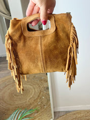 Suede Tan Square Tassel Handbag