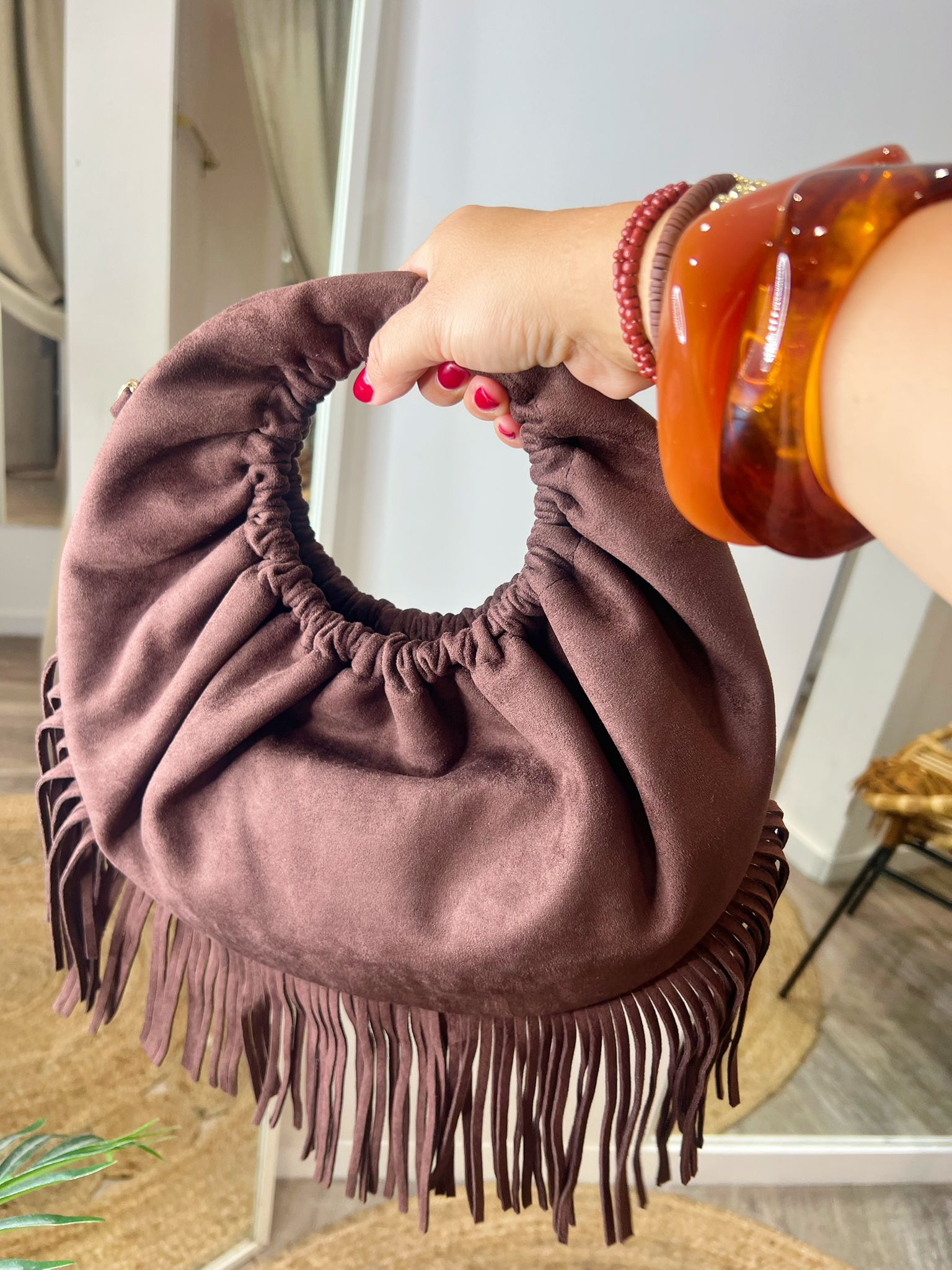 Round Tassel Suede Style Handbag