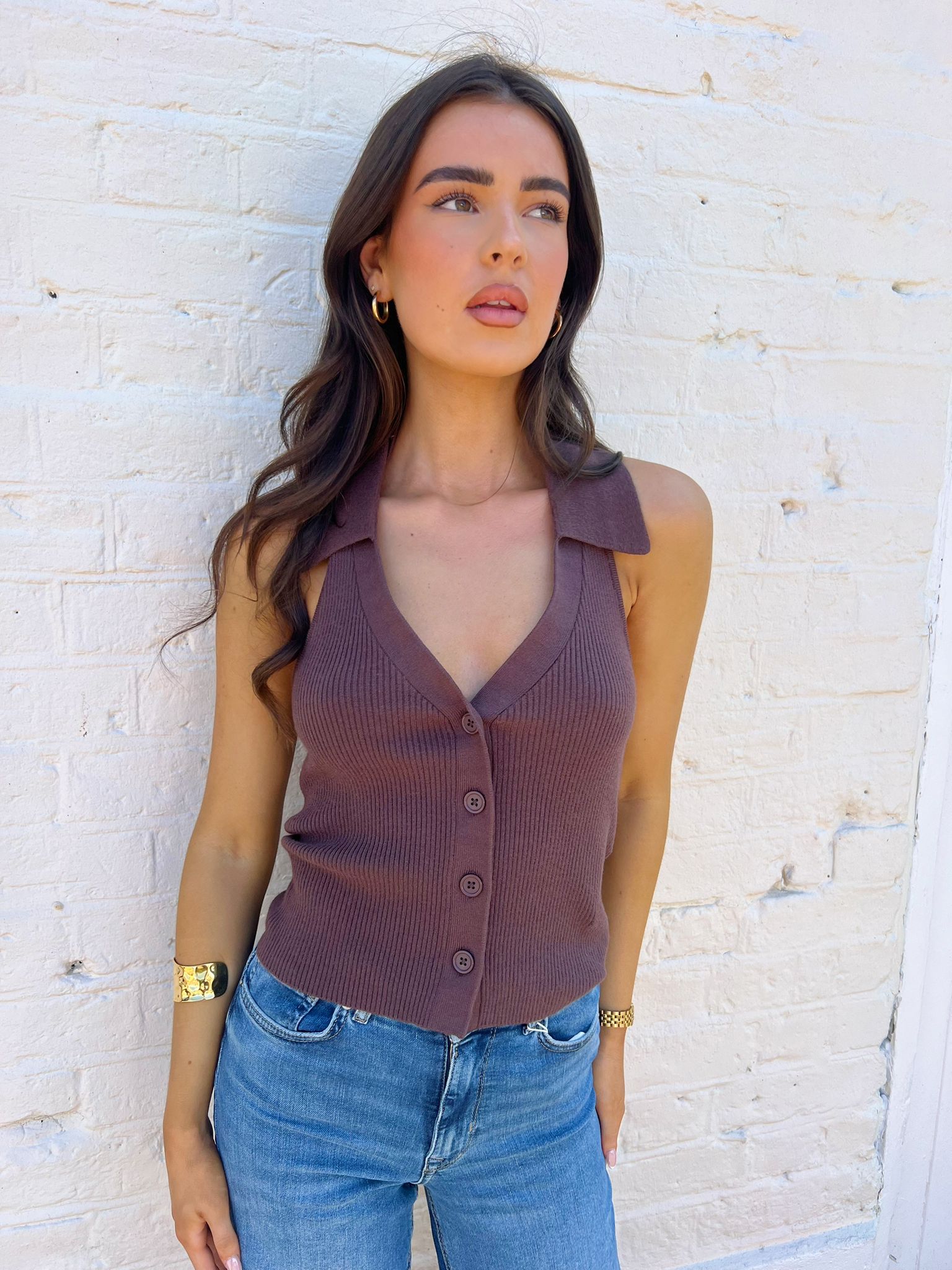 Hollie Brown Halterneck Knit Top