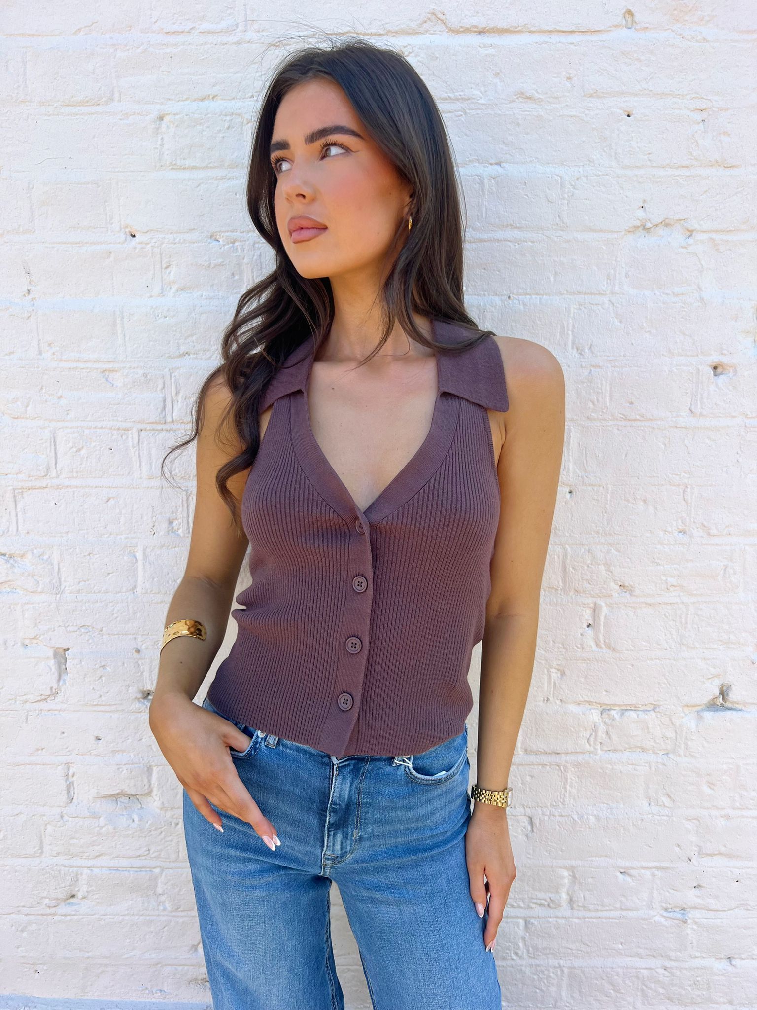 Hollie Brown Halterneck Knit Top
