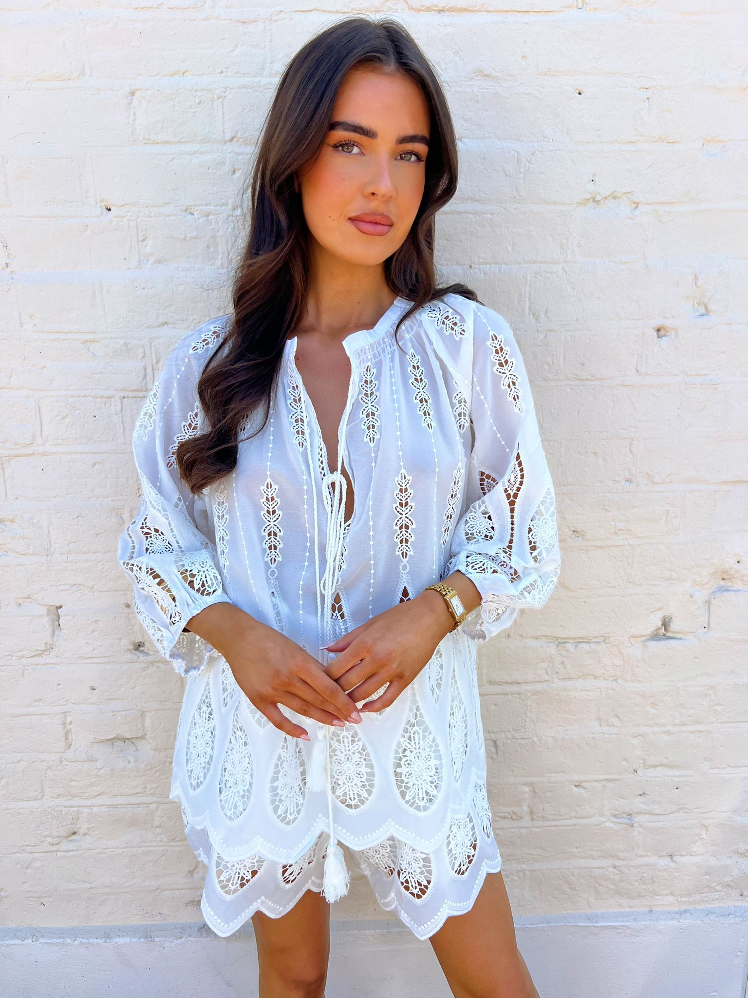 Ibiza White Embroidered Short SET
