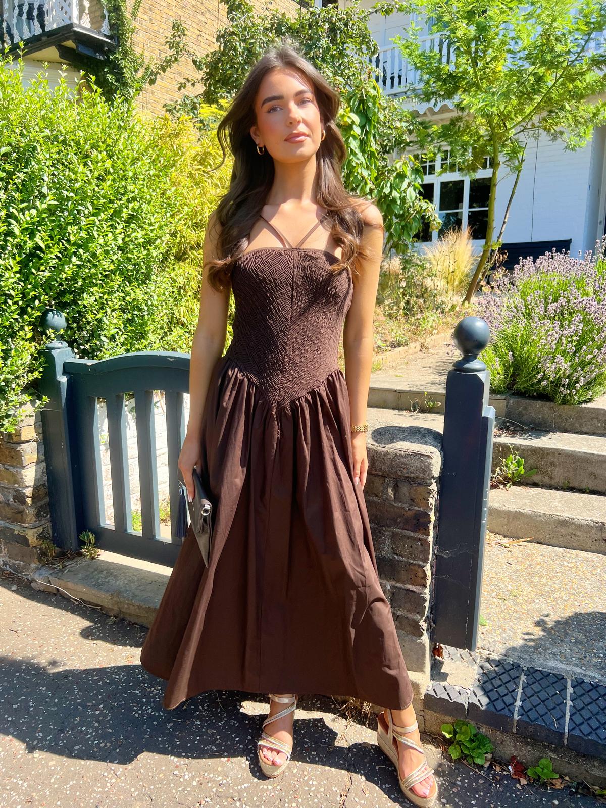Zara Brown Bodice Detail Midi Dress